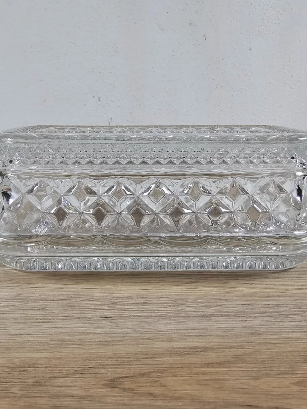 Anchor Hocking Wexford Butter Dish Clear Pressed Glass Diamond Pattern